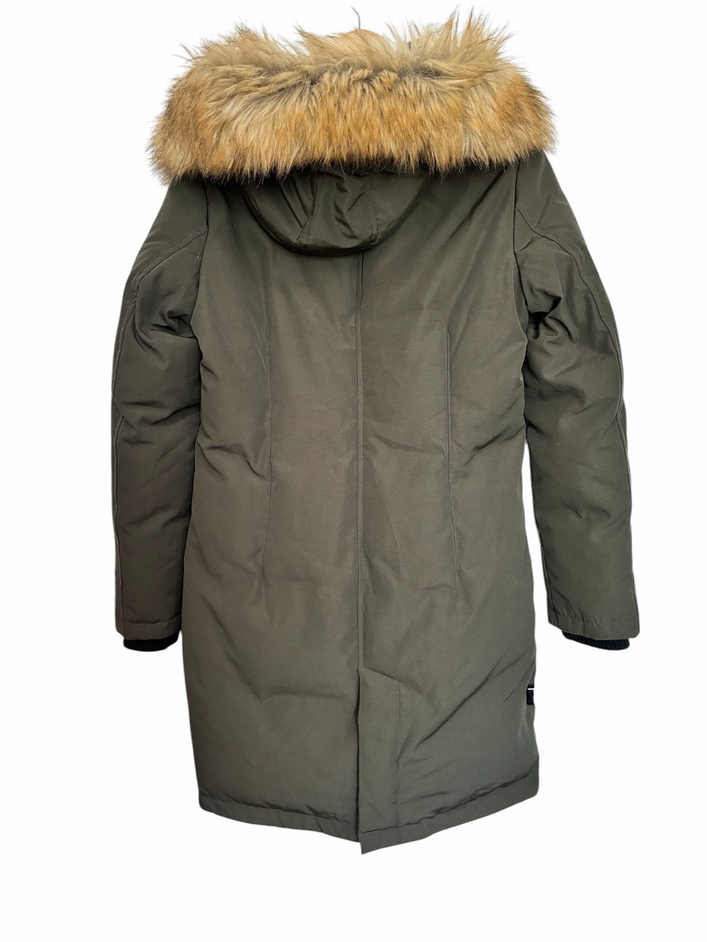 Sam Edelman Loren Olive Hooded puffer Parka Coat with Faux Fur Trim - Picture 2 of 6
